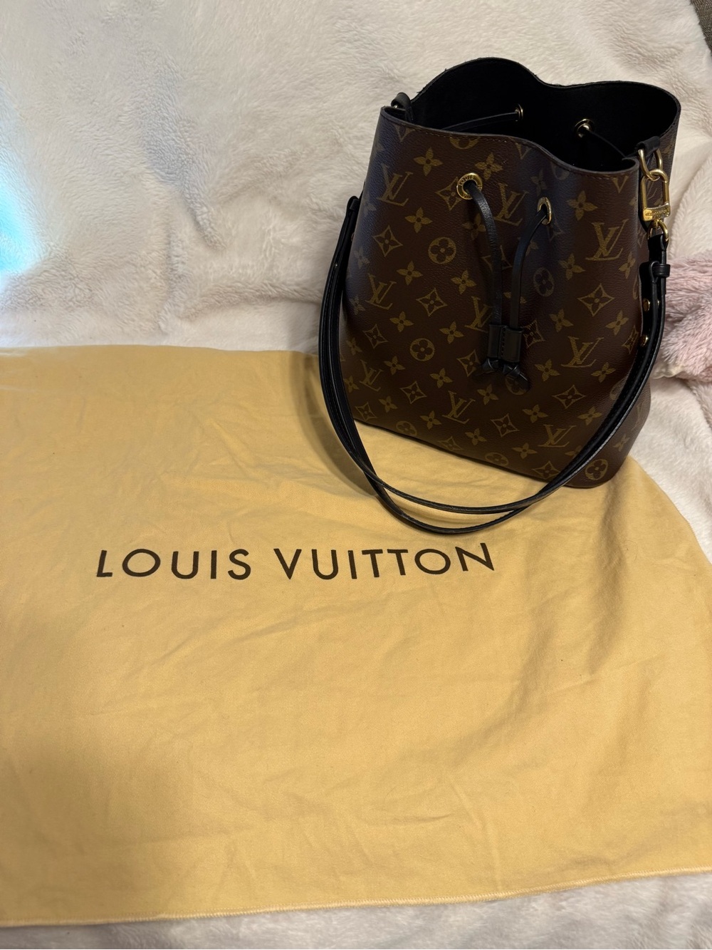 Louis Vuitton Monogram Drawstring Bucket Bag in Brown and Black